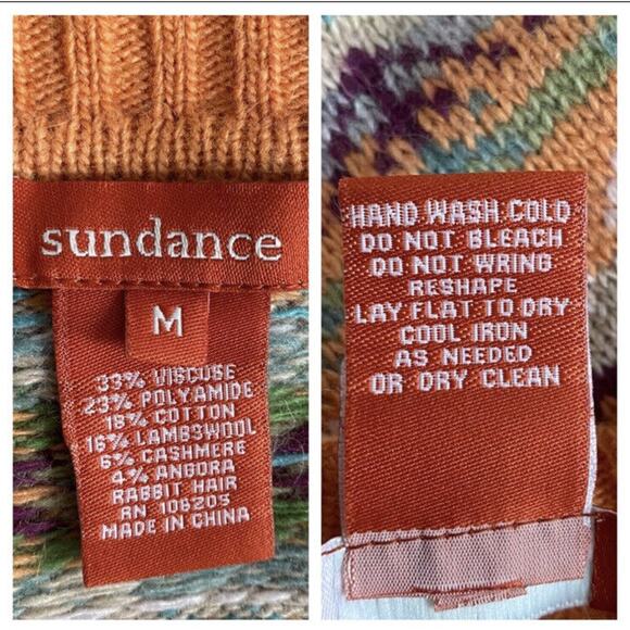 Sundance Women's Size Medium Folkloric Fair Isle Cardigan Orange Cotton Cashmere - Picture 2 of 6